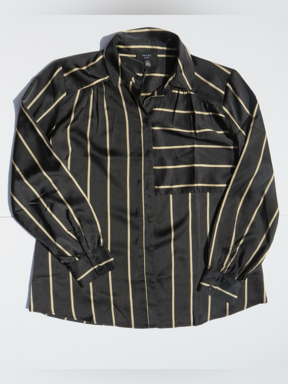 Haver London Button-Up Black and Beige/Gold Vertically Striped